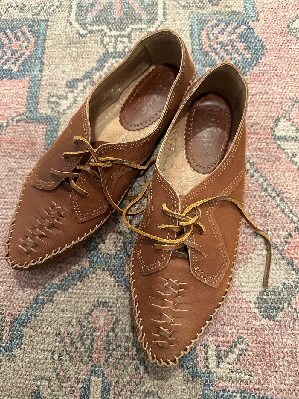 Anthropologie Latigo Brown Pointed-Toe Leather Lace-Up Boho Flats Size 8.5 - Picture 4 of 5